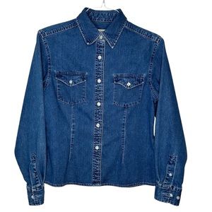 Casual Connection Women’s Denim Button Up Long Sleeves Shirt Medium